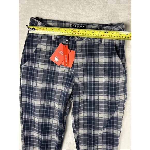 YOUNGLA Dress Pants Gray Navy Blue Plaid Size 30 x 30 Men's Pants Stretch NWT - Picture 3 of 9